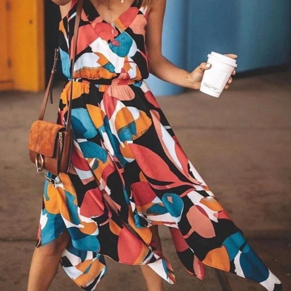 Spaghetti Strap Multicolor Midi Dress - Worn once!